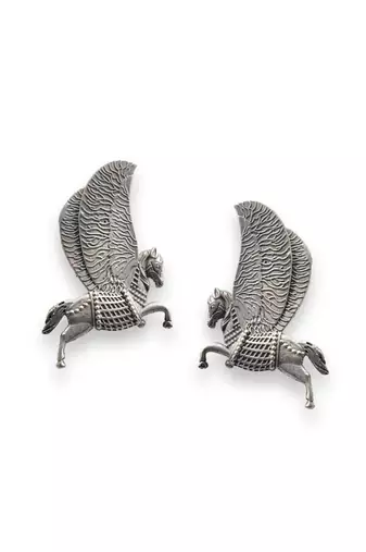Indian oxidized horse earrings silver plated studs german silver stud jewelry for women light weight