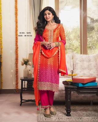 Orange Color Rayon Embroidered Kurta Set 1