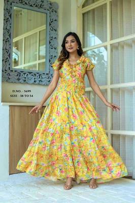 Digital Printed Yellow Anarkali Suit Set 1