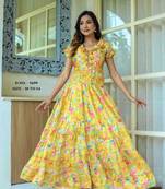 Digital Printed Yellow Anarkali Suit Set