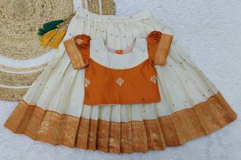 orange readymade pattu traditional lehenga choli for kids 1