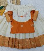  Baby Girl's Traditional Readymade South Indian Pattu Pavadai Orange Lehenga Choli For Kid's