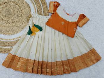 orange readymade pattu traditional lehenga choli for kids 2