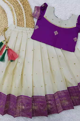  Baby Girl's Traditional Readymade South Indian Pattu Pavadai Ringani Lehenga Choli For Kid's