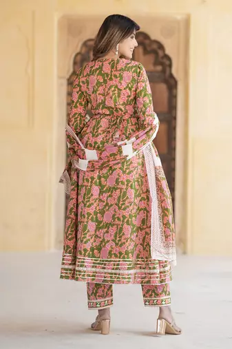 women mulit angrakha kurta pant dupatta set