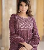 women mauve anarkali kurta pant dupatta set