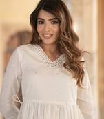 women off white a-line tiered kurta sharara dupatta set