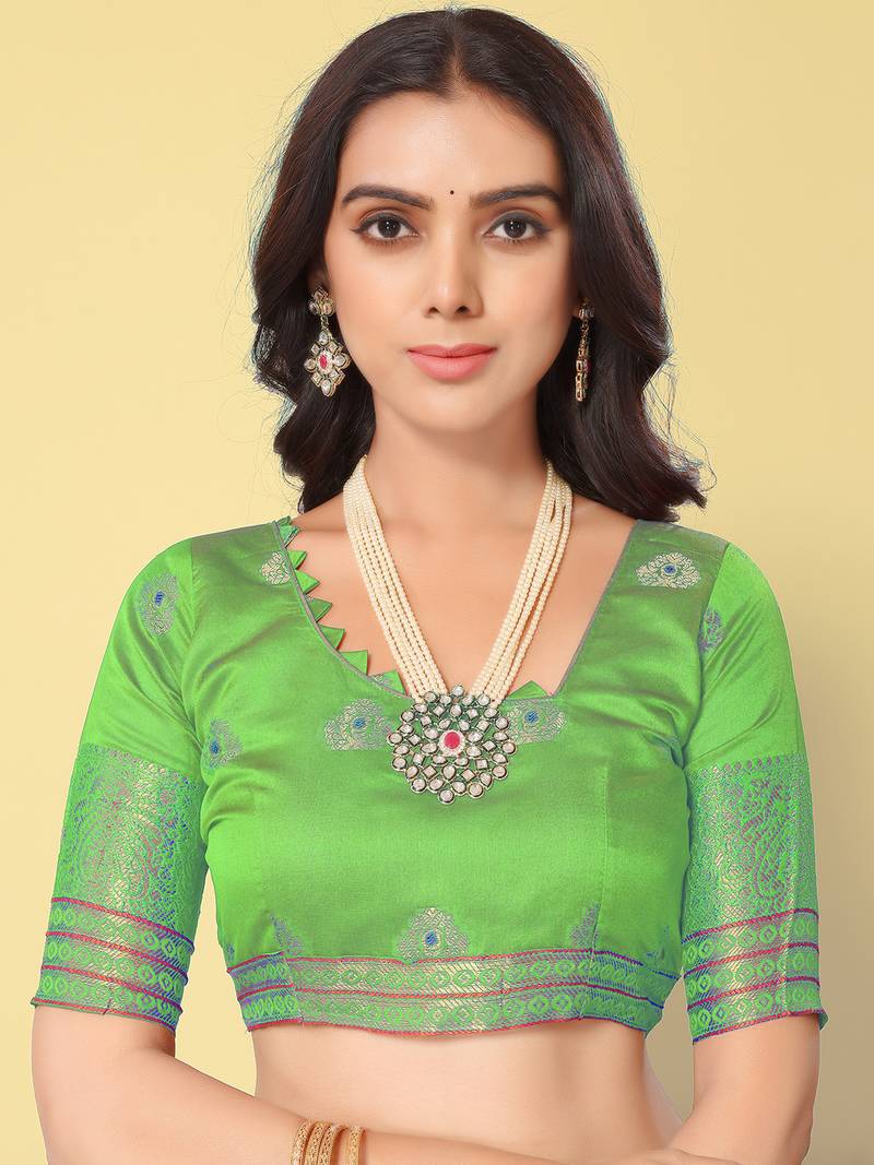 Orange Jacquard Cotton Blend Golden Zari Butta Butti Woven Maheshwari Saree With Blouse Piece