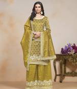 Mustard embroidered and sequins work designer salwar kameez