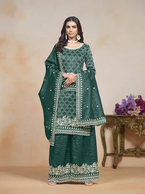 Teal green embroidered and sequins work designer salwar kameez 1