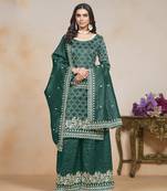 Teal green embroidered and sequins work designer salwar kameez