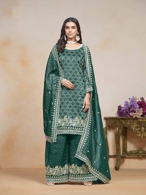 Teal green embroidered and sequins work designer salwar kameez 2
