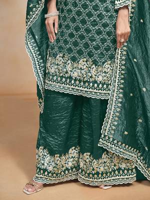 Teal green embroidered and sequins work designer salwar kameez 4