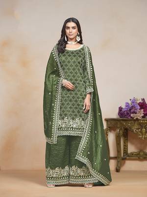 Dark green embroidered and sequins work salwar kameez 2