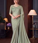 Silk Blend pista green embroidered designer saree