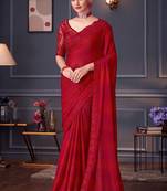 Sequins embroidered silk Blend saree in red