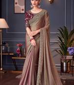 Sequins embroidered silk Blend trendy saree in brown