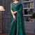 Embroidered dark teal faux chiffon saree