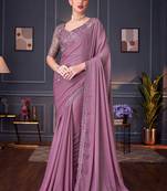 Embroidered sequins shimmer silk Blend lilac ceremonial saree