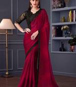 Dark red embroidered chiffon designer saree
