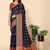 Navy Blue Jacquard Cotton Blend Golden Zari Butta Butti Woven Maheshwari Saree With Blouse Piece
