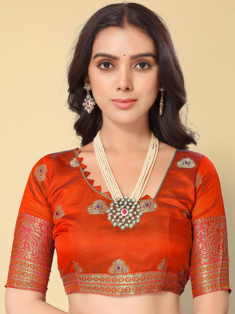 Yellow Jacquard Cotton Blend Golden Zari Butta Butti Woven Maheshwari Saree With Blouse Piece