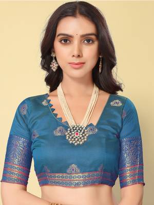 Pink Jacquard Cotton Blend Golden Zari Butta Butti Woven Maheshwari Saree With Blouse Piece 5