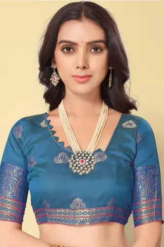 Pink Jacquard Cotton Blend Golden Zari Butta Butti Woven Maheshwari Saree With Blouse Piece