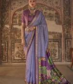 Lavender printed viscose silk designer saree