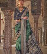 Green printed viscose silk designer saree
