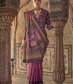 Dark pink printed viscose silk designer saree