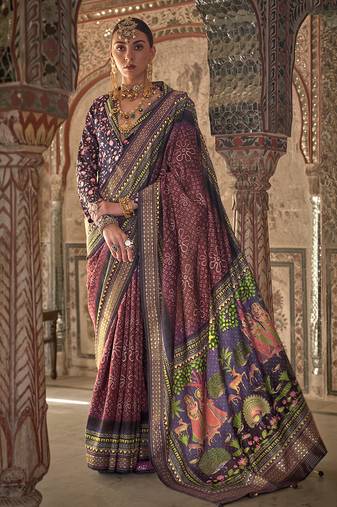 Maroon printed viscose silk designer saree
