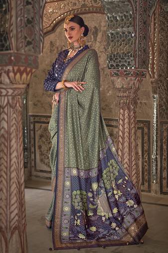 Green printed viscose silk designer saree