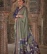 Green printed viscose silk designer saree