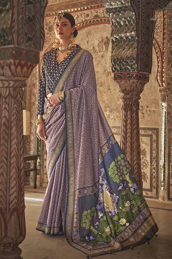 Mauve printed viscose silk designer saree