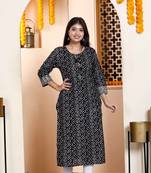 Womens rayon embroidery black bandhani printed straight kurti