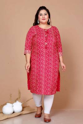 Womens bandhani printed embroidered straight kurti 1
