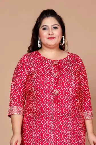 Womens bandhani printed embroidered straight kurti