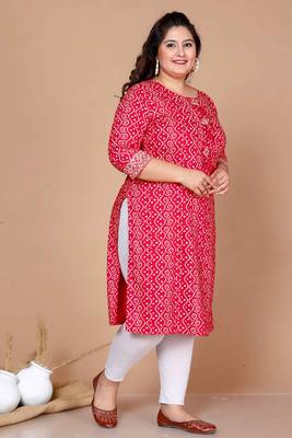 Womens bandhani printed embroidered straight kurti 3