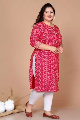Womens bandhani printed embroidered straight kurti