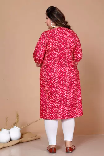Womens bandhani printed embroidered straight kurti