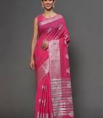 Pink Tissue Silk Silver Zari Floral Motifs Saree With Blouse Piece