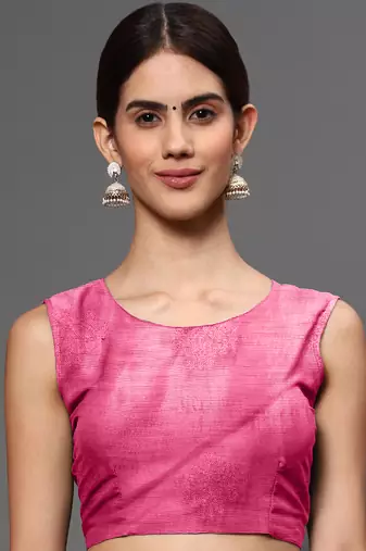 Pink Tissue Silk Silver Zari Floral Motifs Saree With Blouse Piece