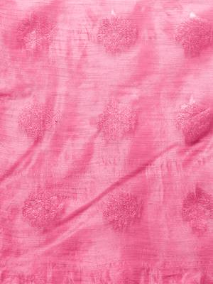 Pink Tissue Silk Silver Zari Floral Motifs Saree With Blouse Piece 7