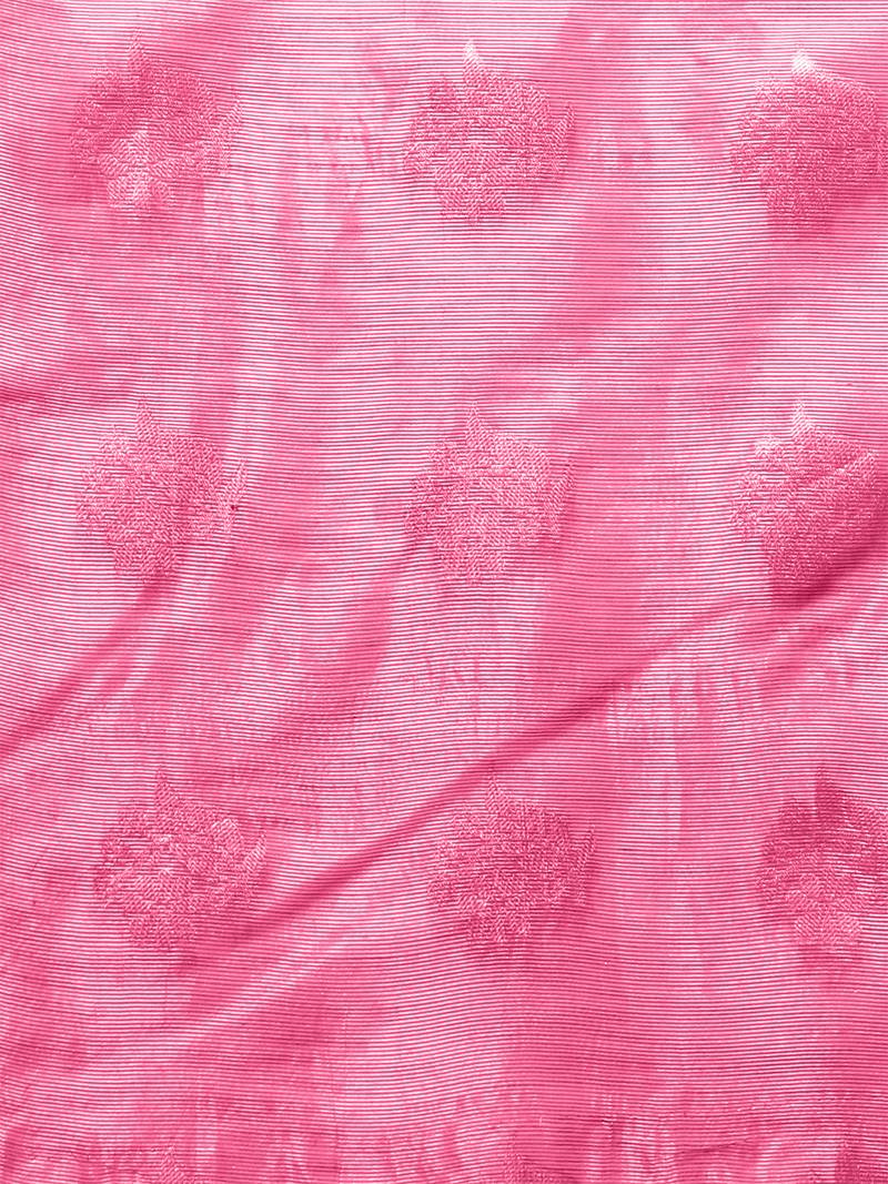 Pink Tissue Silk Silver Zari Floral Motifs Saree With Blouse Piece
