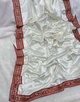 WHITE COLOUR JAPAN SATIN SILK SAREE 3