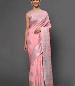 Light Pink Tissue Silk Silver Zari Floral Motifs Saree With Blouse Piece