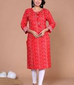 Womens festive wear red bandhani printed straight kurti