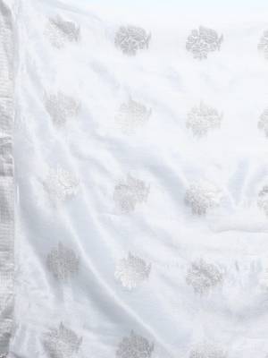 Blue Tissue Silk Silver Zari Floral Motifs Saree With Blouse Piece 7