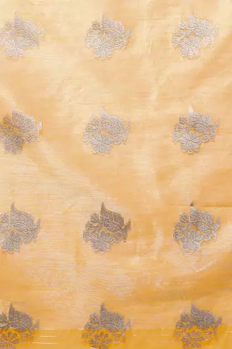 Mango Yellow Tissue Silk Silver Zari Floral Motifs Saree With Blouse Piece